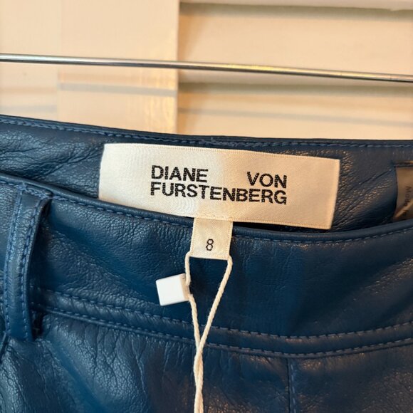 NWT Diane von Furstenberg Chanda pants 6 faux leather Ocean Blue - Picture 6 of 12